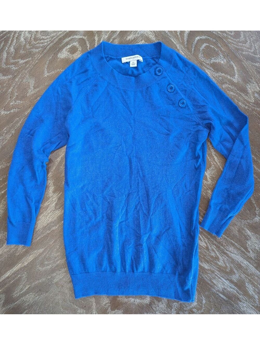 Banana Republic Sweater Womens XS Royal Blue Wool Cashmere Blend Shoulder Button